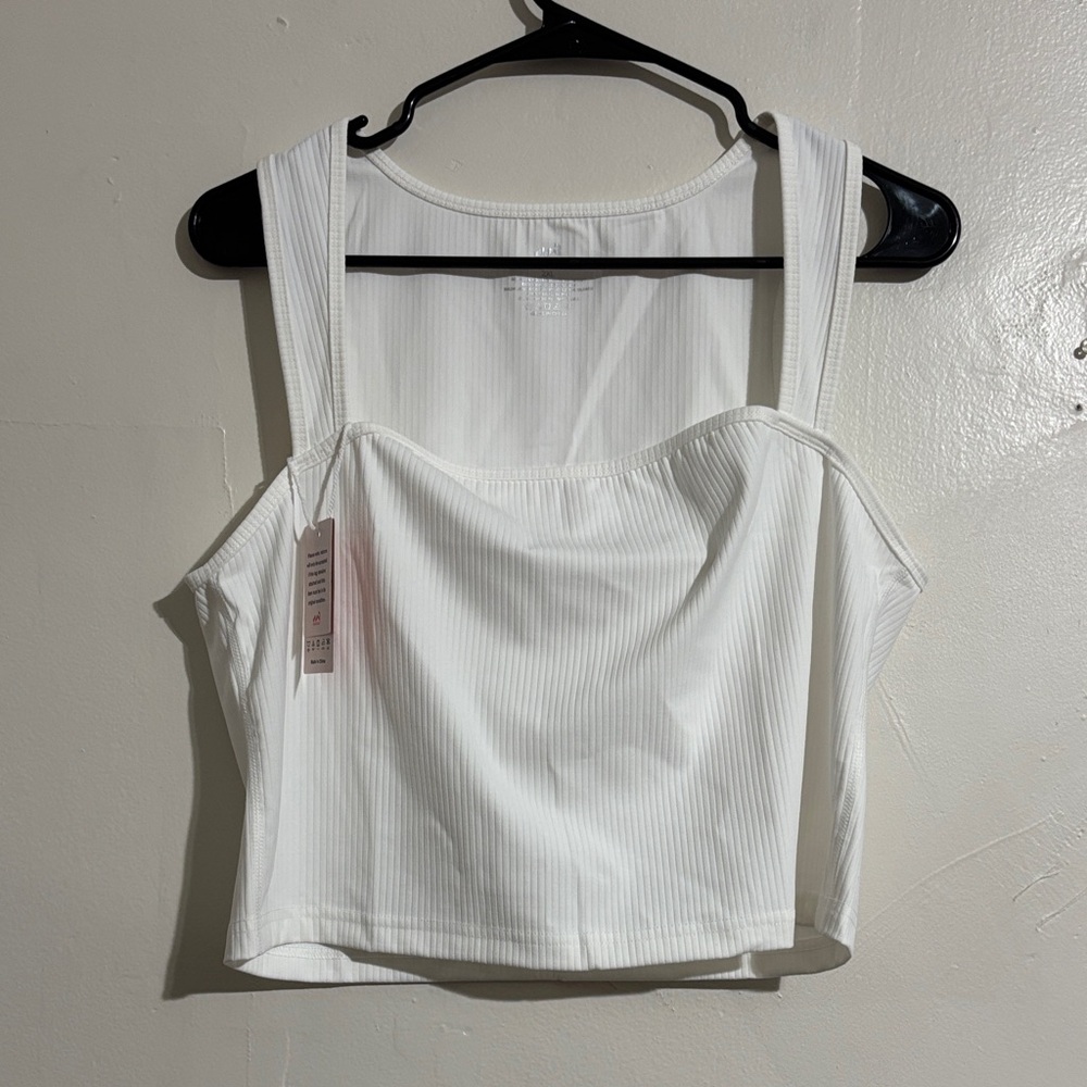 White Stretchy Ribbed Women's Crop TankTop‎ NWT 2XL square neckline basic white